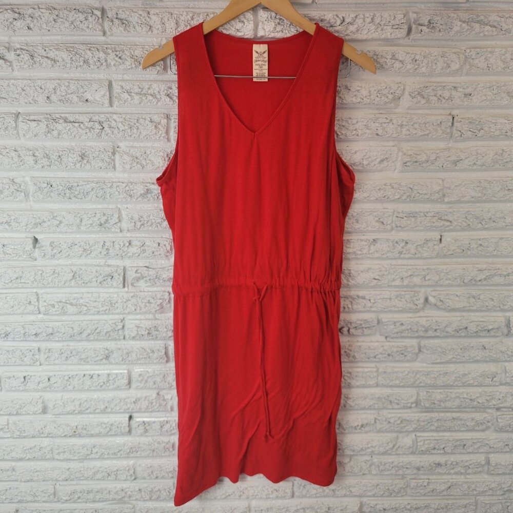 Faded Glory Womens Dress XXL 20 Plus Sleeveless Sheath Red Drawstring RED34E